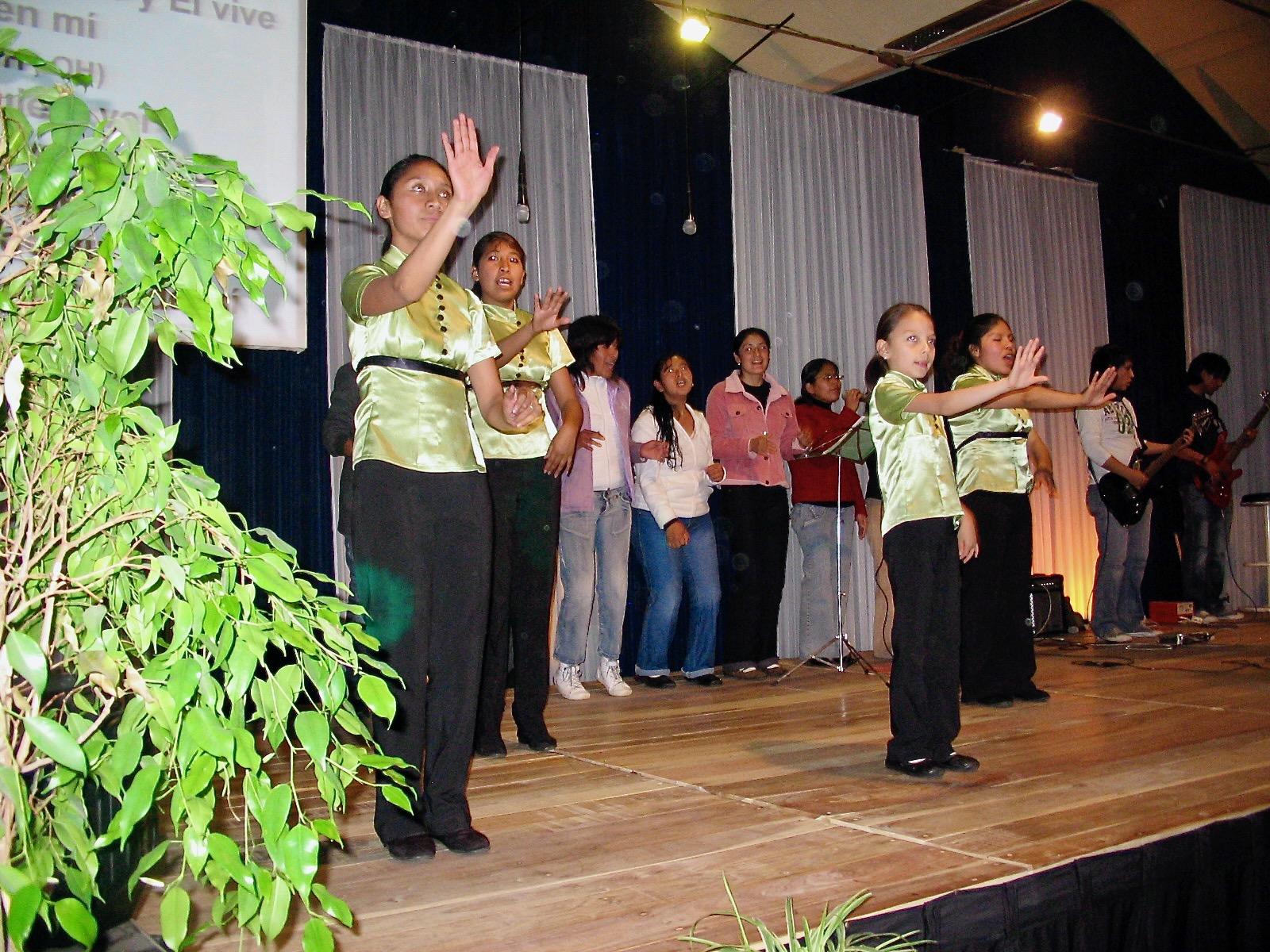 Erynn dancing during a church service in Sucre, Bolivia.