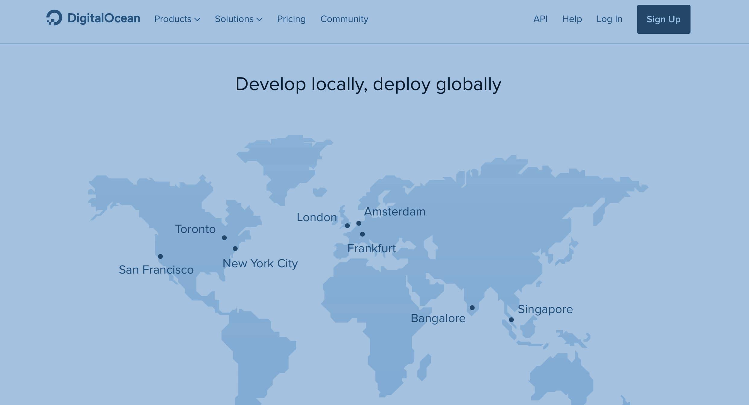 screenshot of the digital ocean website with a map of servers