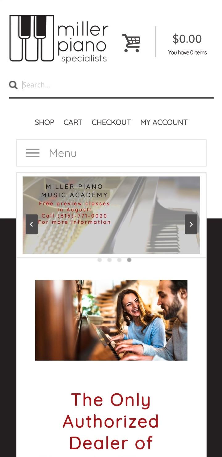 Miller Piano Specialists mobile website before we took over