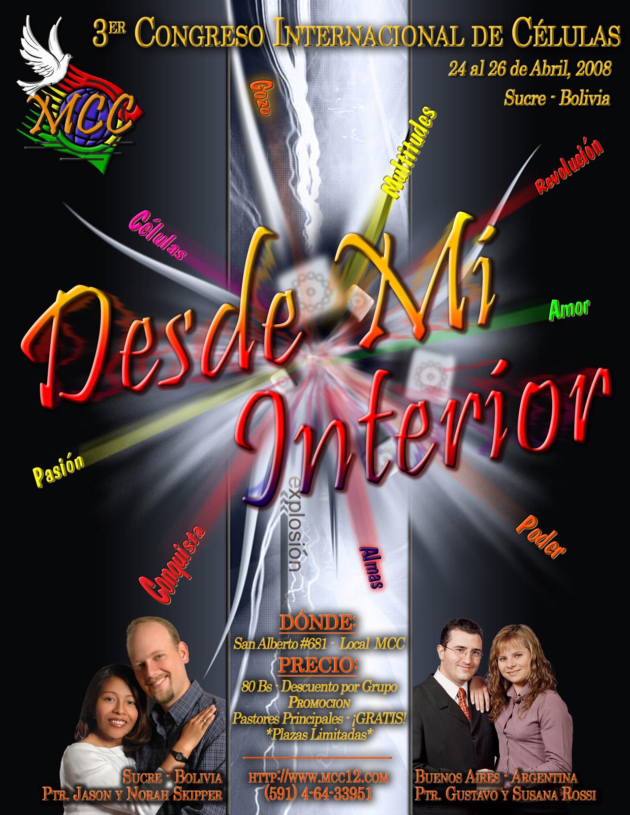 Flyer for the 3rd International Cell Church Conference, hosted by Movimiento Cristiano Celular in Sucre, Bolivia.