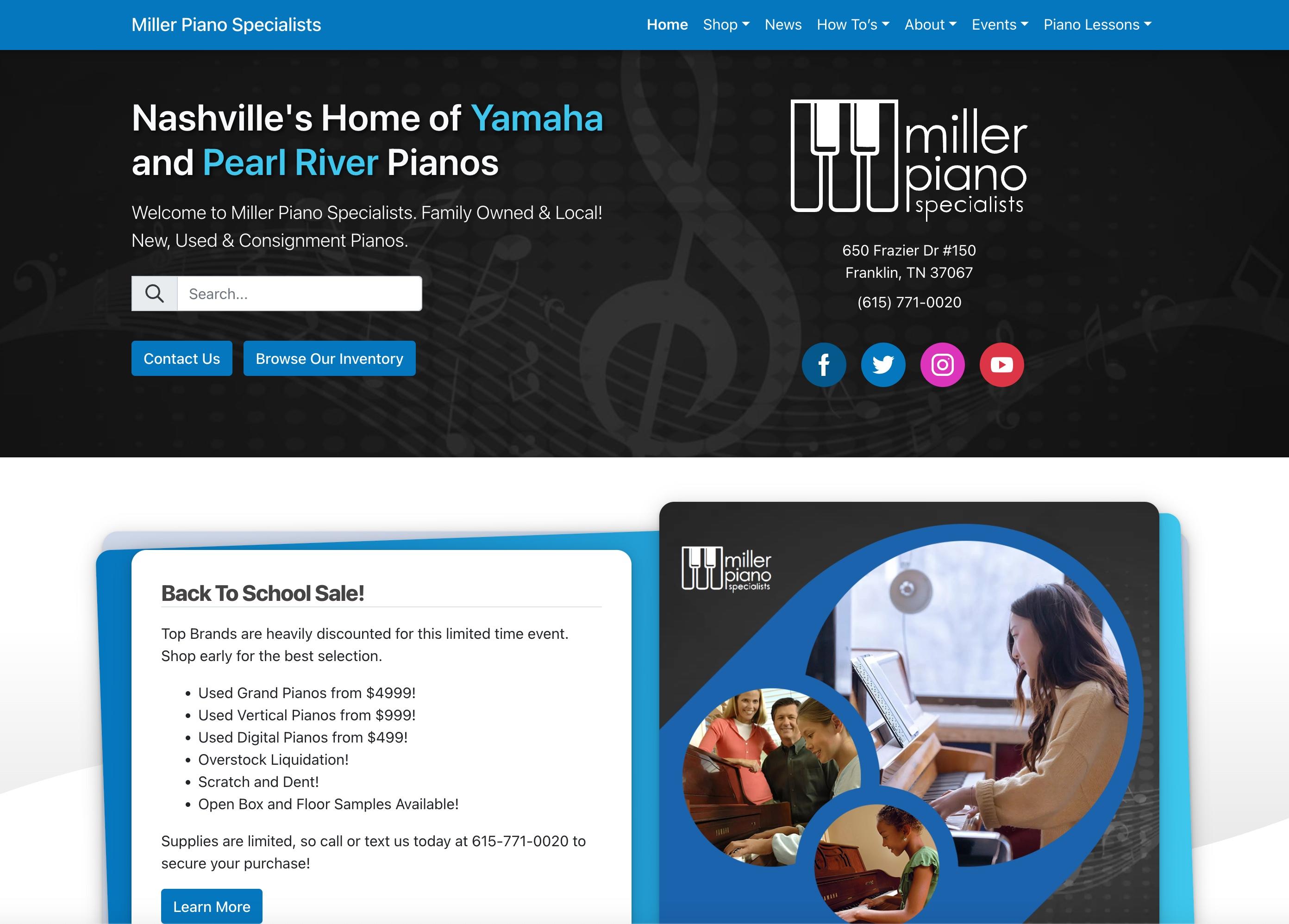 Miller Piano Specialists website rebuild in 2021