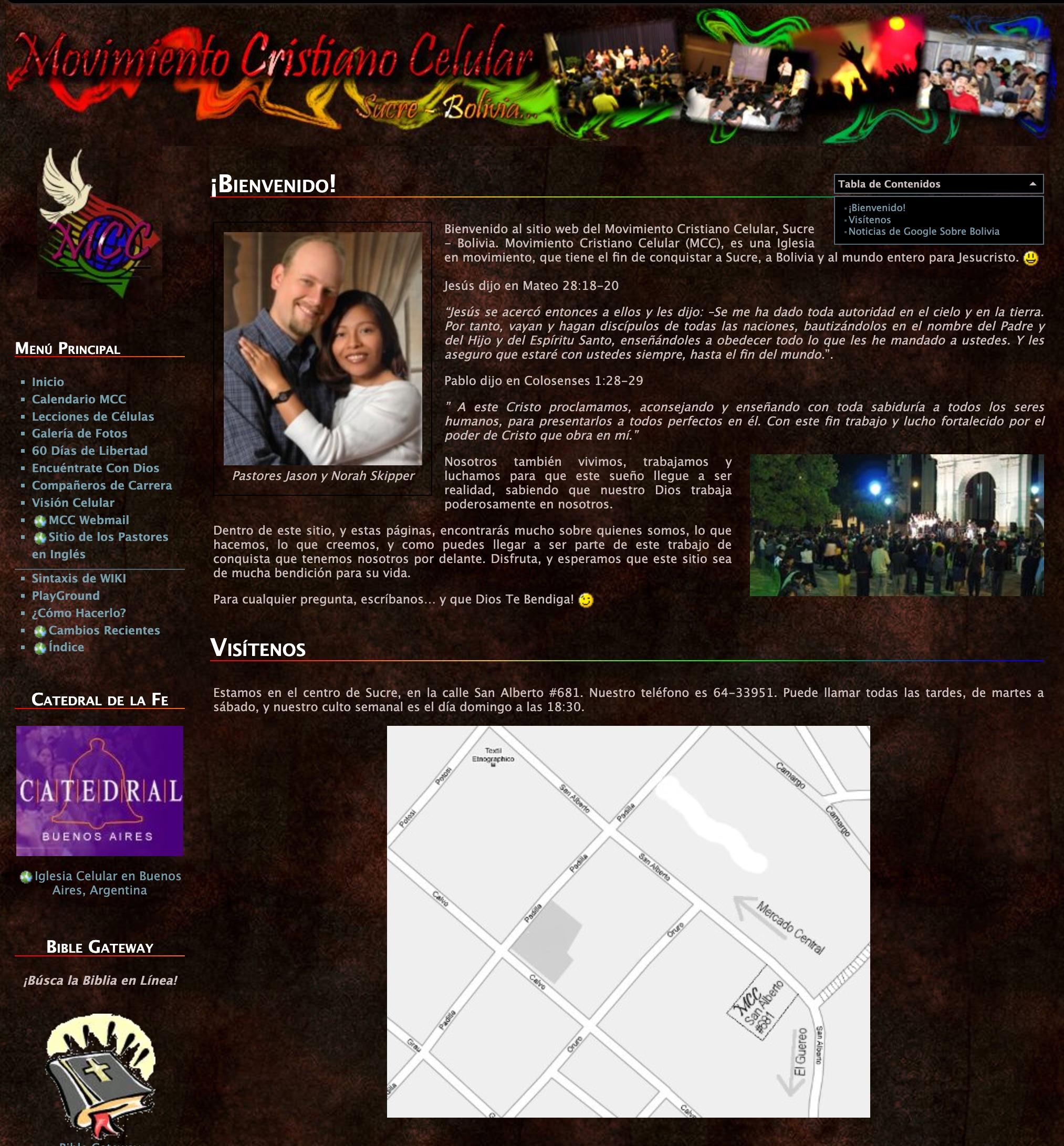 Website for Movimiento Cristiano Celular, showcasing one of Jason Skipper's first web design projects.