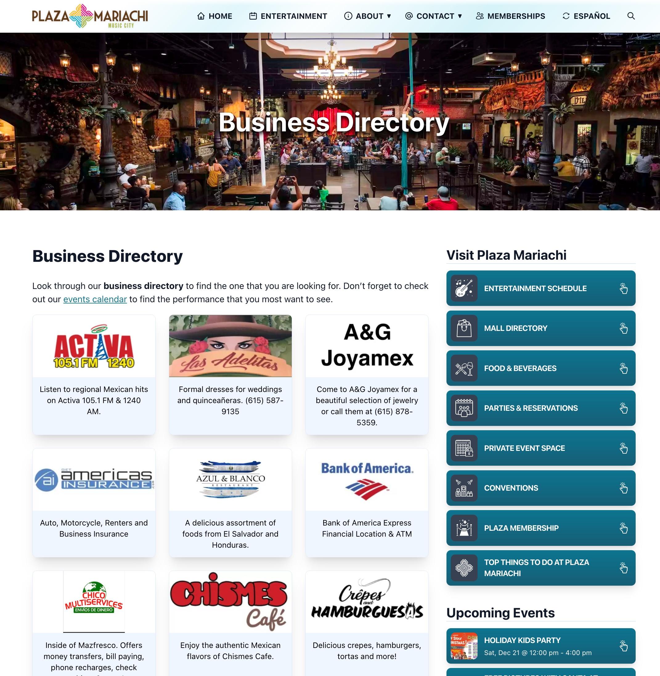 Plaza Mariachi Business Directory Page