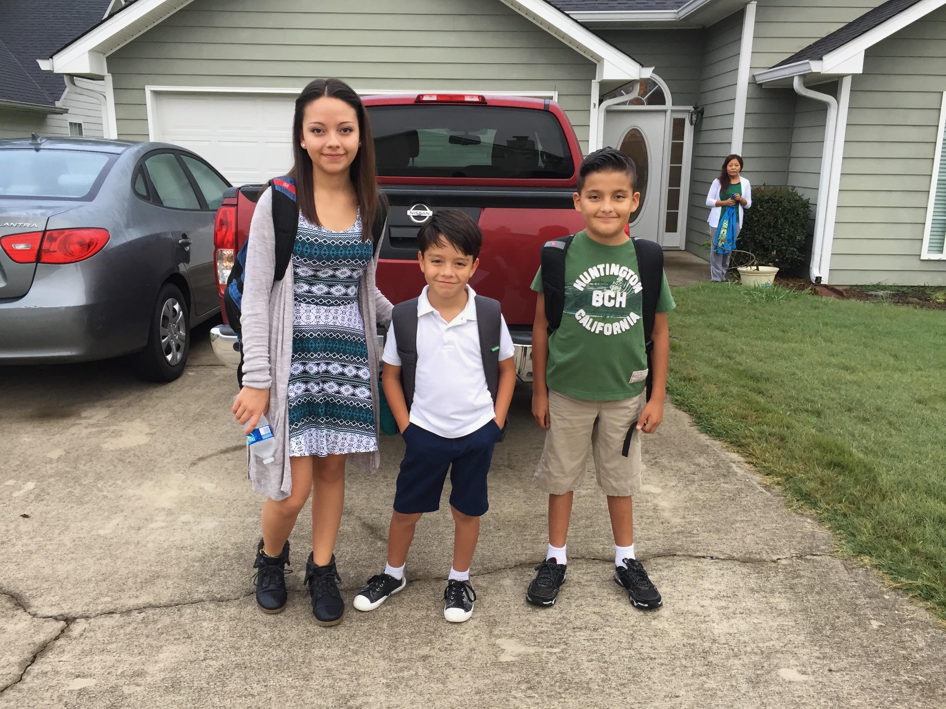 Erynn, Derrick, and Jordan on their first day of school in Rome, Georgia.