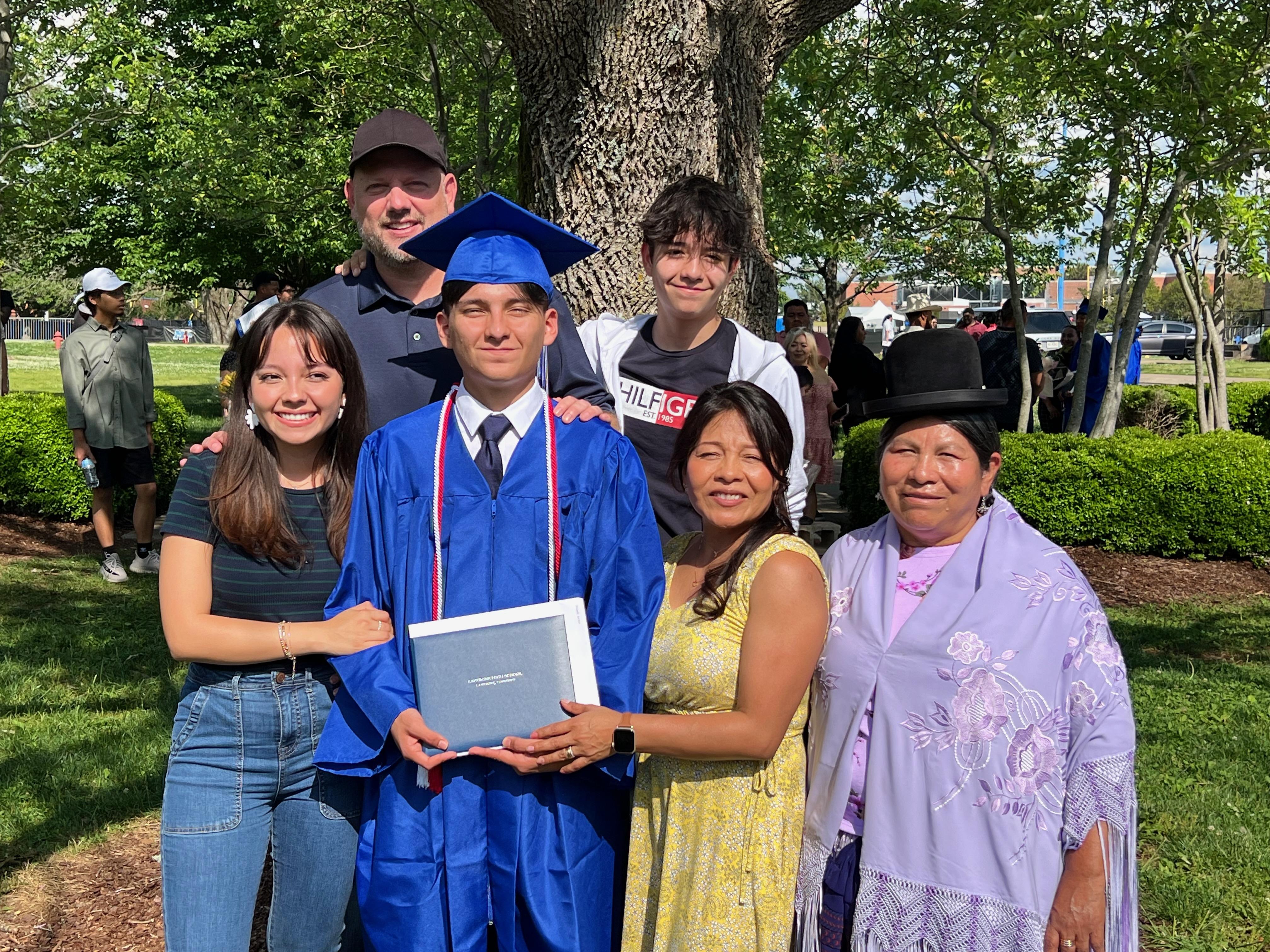 Jordan Skipper celebrating his high school graduation in May 2023 with his family.