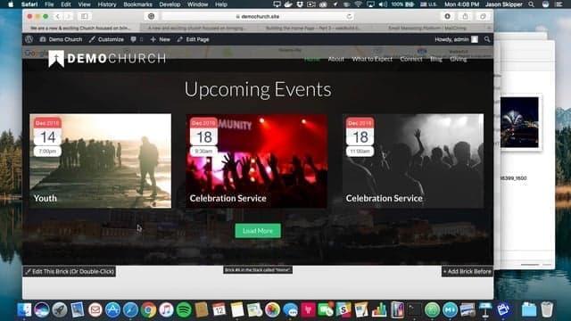 Screenshot of DemoChurch home page with interactive elements