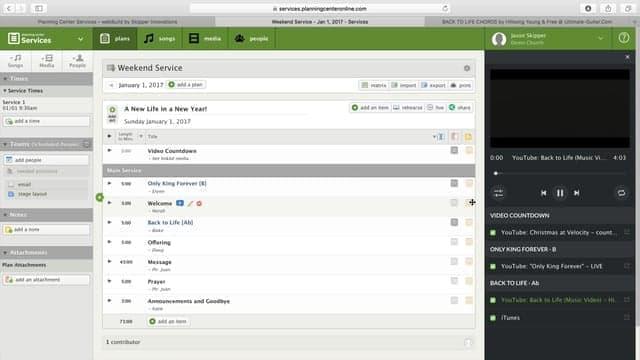 Planning Center Services dashboard screenshot